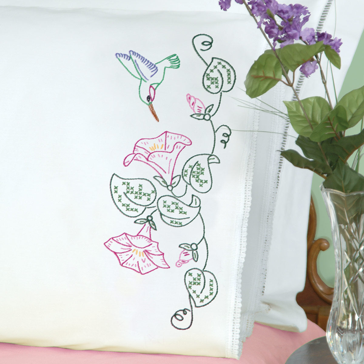 Lace Edge Pillowcases - Hummingbird 293