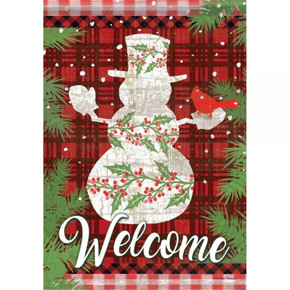 *EB Garden Flag - Holly Berry Snowman