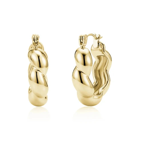 ARZ Earrings - Chunky Rope Twist Huggies Gold