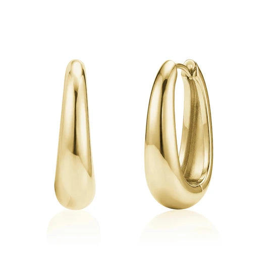 ARZ Earrings - Bold Teardrop Oval Huggies Gold