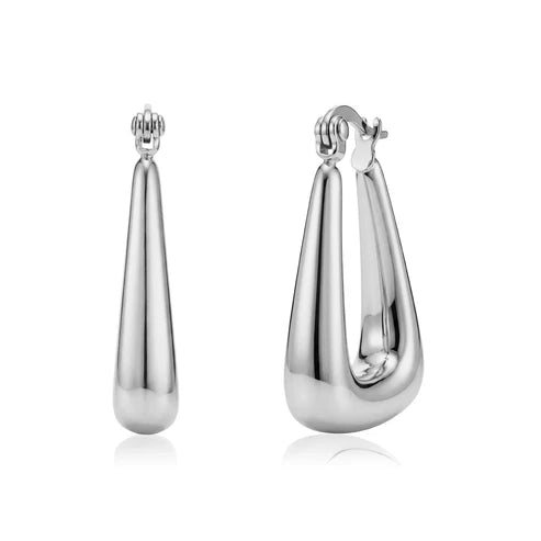 ARZ Earrings - Modern Teardrop Hoop Silver