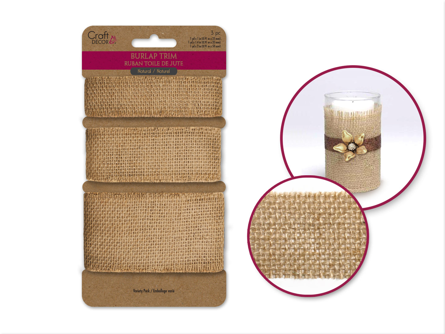 MC Natural Burlap Ribbon Trim 3yds