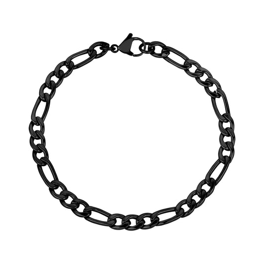 ARZ Bracelet - Black Steel Figaro Link 5mm 8 "