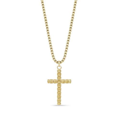 ARZ Pendant - Cross W/Gold Steel Box link Chain 22mm