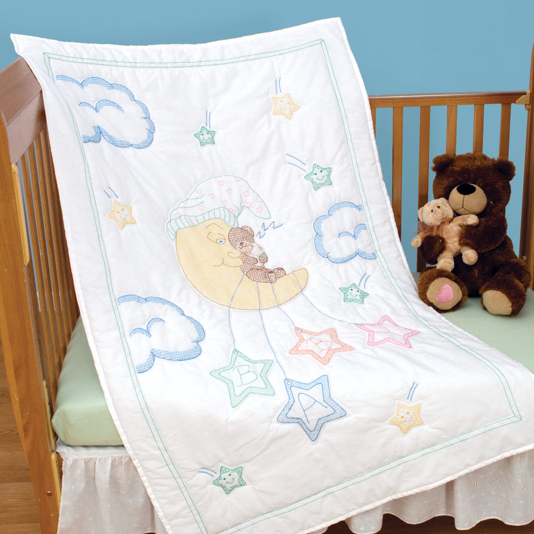 Crib Quilt Top - Bear On Moon 113