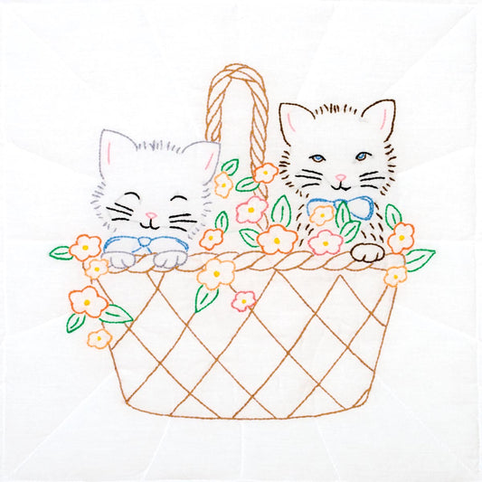 *18" Quilt Block - Kittens/Basket 140