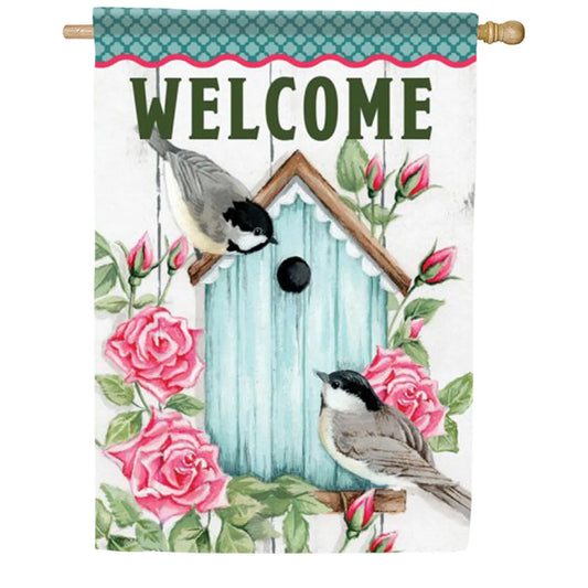 EB Lg Flag - Chickadees & Birdhouse