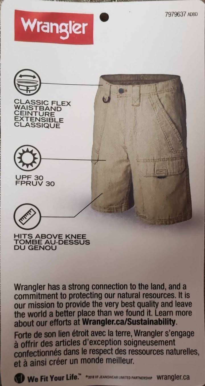 Wrangler Mens Beige Cargo Shorts Size 40