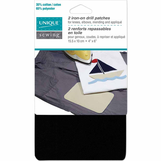 Unique Iron On Patch Black 2pk 3040105