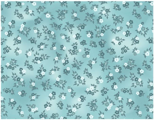 PM Printed 100% Cotton 44/45" - Daisy Floral Sea Glass