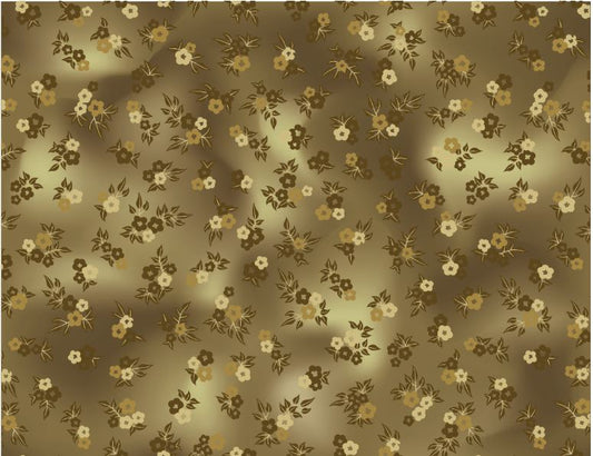 PM Printed 100% Cotton 44/45" - Daisy Floral Cappucino Gold