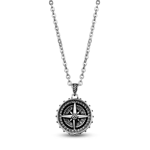 ARZ Pendant - Steel Compass W/Chain 24"