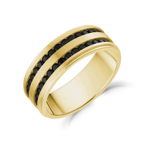 ARZ Ring - Gold W/Double Row Black CZ 8mm Sz 13