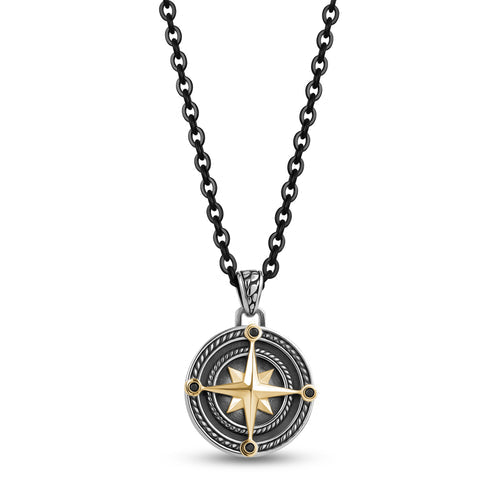 ARZ Pendant - Black & Gold Compass W/Chain 24"