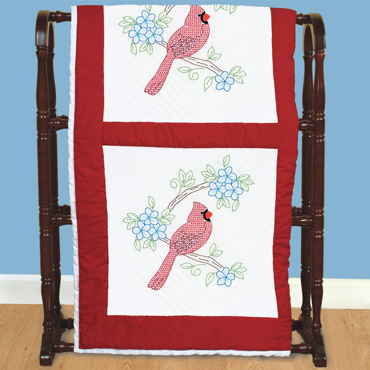 18" Quilt Block - Cardinal On White