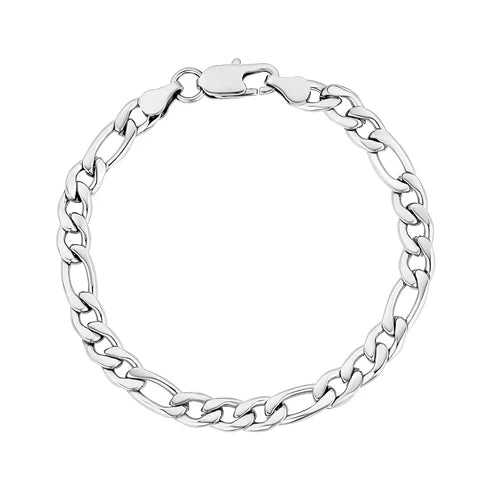ARZ Bracelet - Silver Steel Figaro Link 7mm 8"