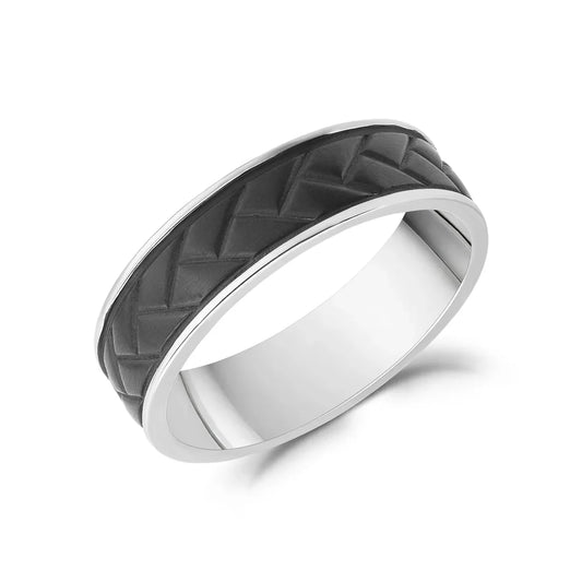 ARZ Ring - Black Steel Braided Pattern Sz 12