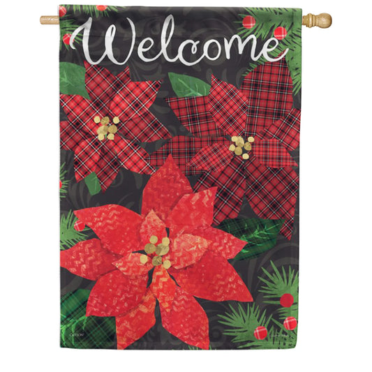 EB Lg Flag - Plaid Poinsettias