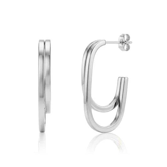 ARZ Earrings - Twin Curve Hoop Silver