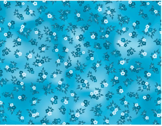 PM Printed 100% Cotton 44/45" - Daisy Floral Aqua