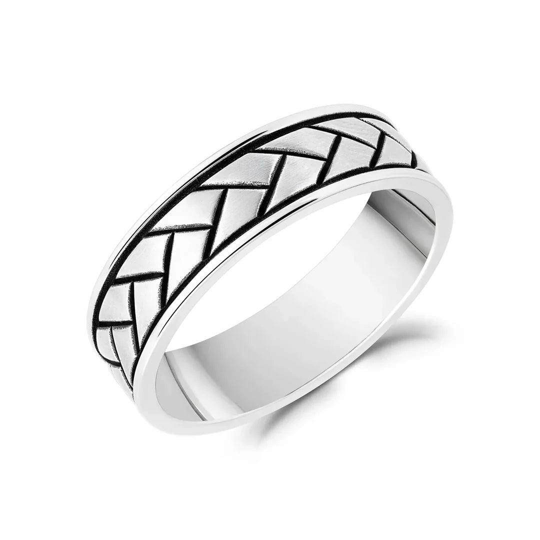 ARZ Ring - Silver Steel Braided Pattern Sz 8