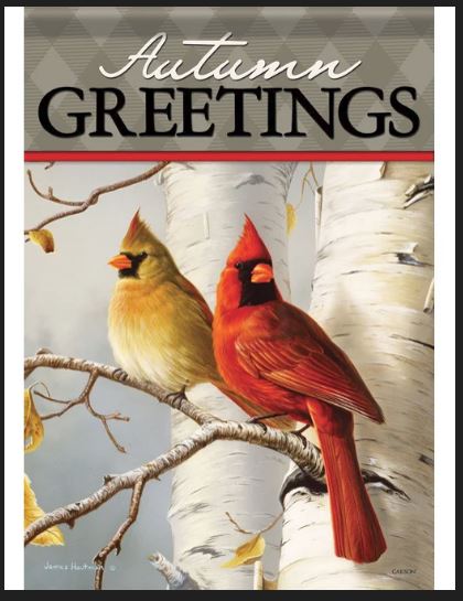 *EB Lg Flag - Autumn Greetings Cardinals & Birch Tree