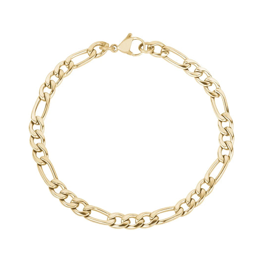 ARZ Bracelet - Gold Steel Figaro Link 5mm 8.5"