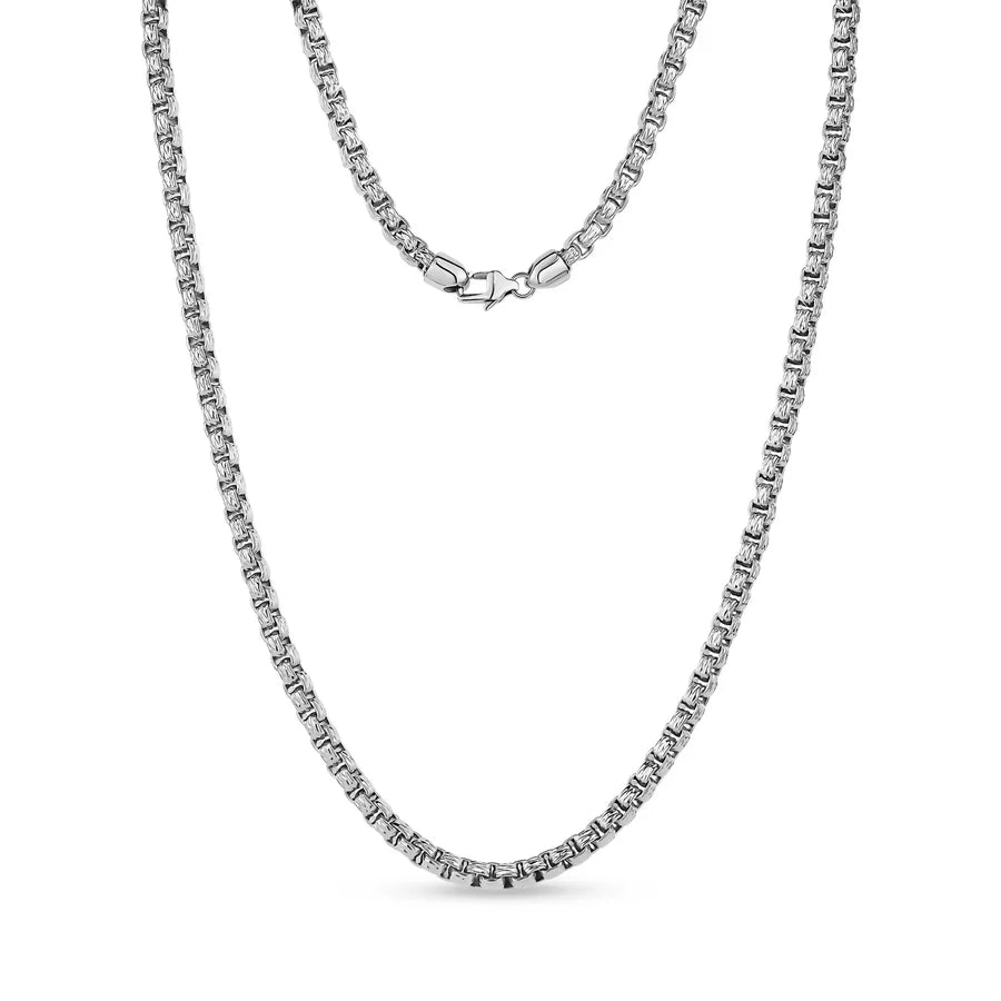 ARZ Necklace - Silver Steel Round Rugged Box Link 24"