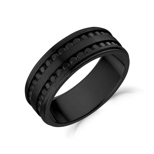 ARZ Ring - Black W/Double Row Black CZ 8mm Sz 11