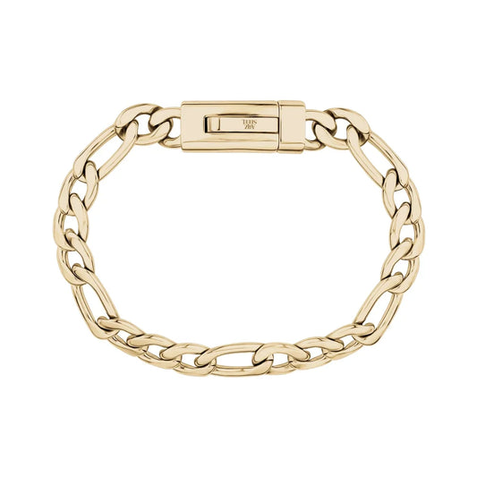 ARZ Bracelet - Gold Steel Figaro Click-In 9mm 7.5"