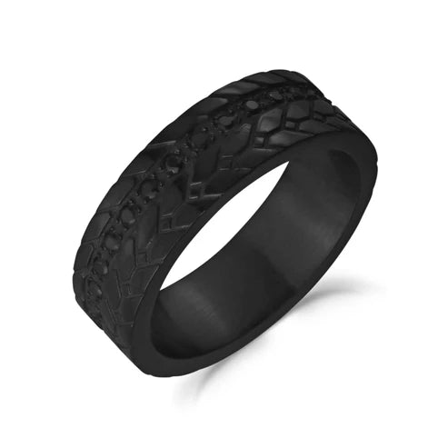 ARZ Ring - Black Steel W/Black Stones Sz 13