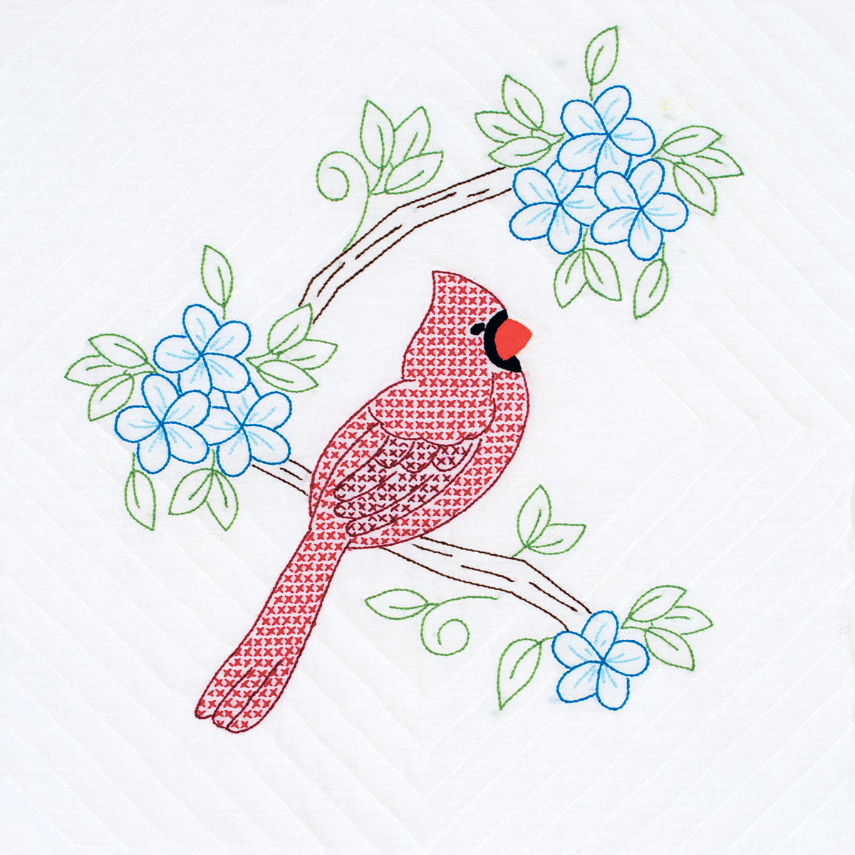 18" Quilt Block - Cardinal On White