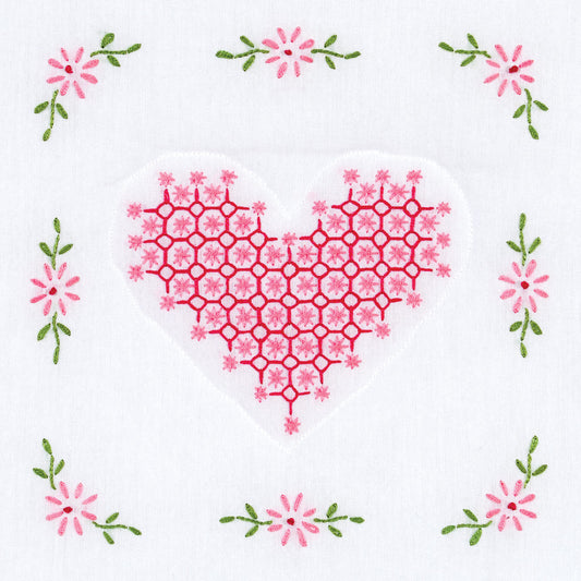 9" Quilt Block - Chicken Scratch Hearts 514
