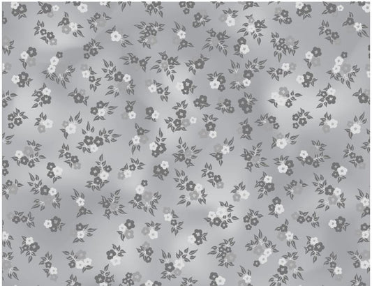 PM Printed 100% Cotton 44/45" - Daisy Floral Light Grey Silver