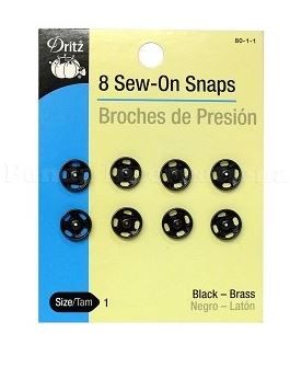 Dritz Sew On Snaps Black 1mm 8ct 80-1-1F