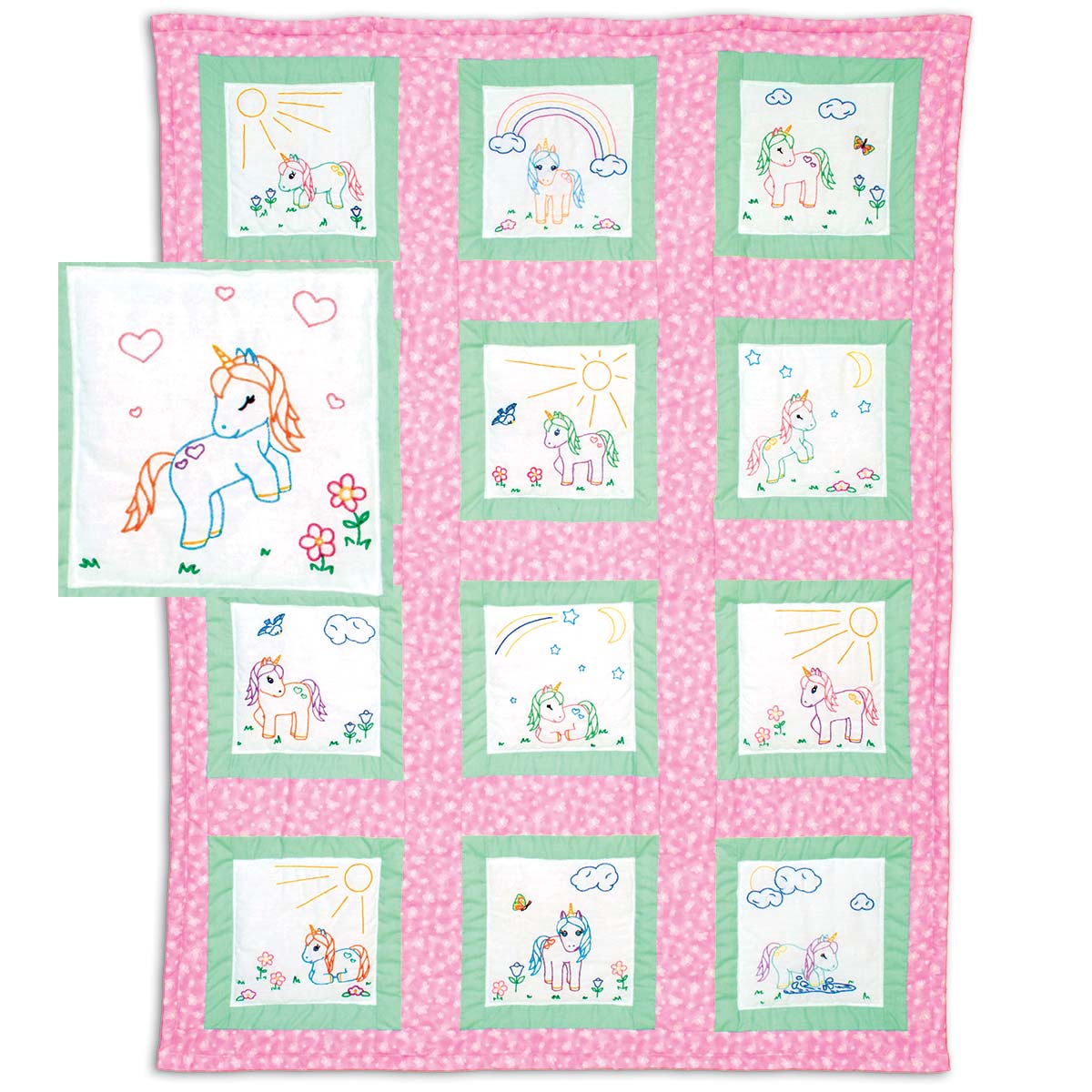 9" Theme Quilt Block - Baby Unicorns 929