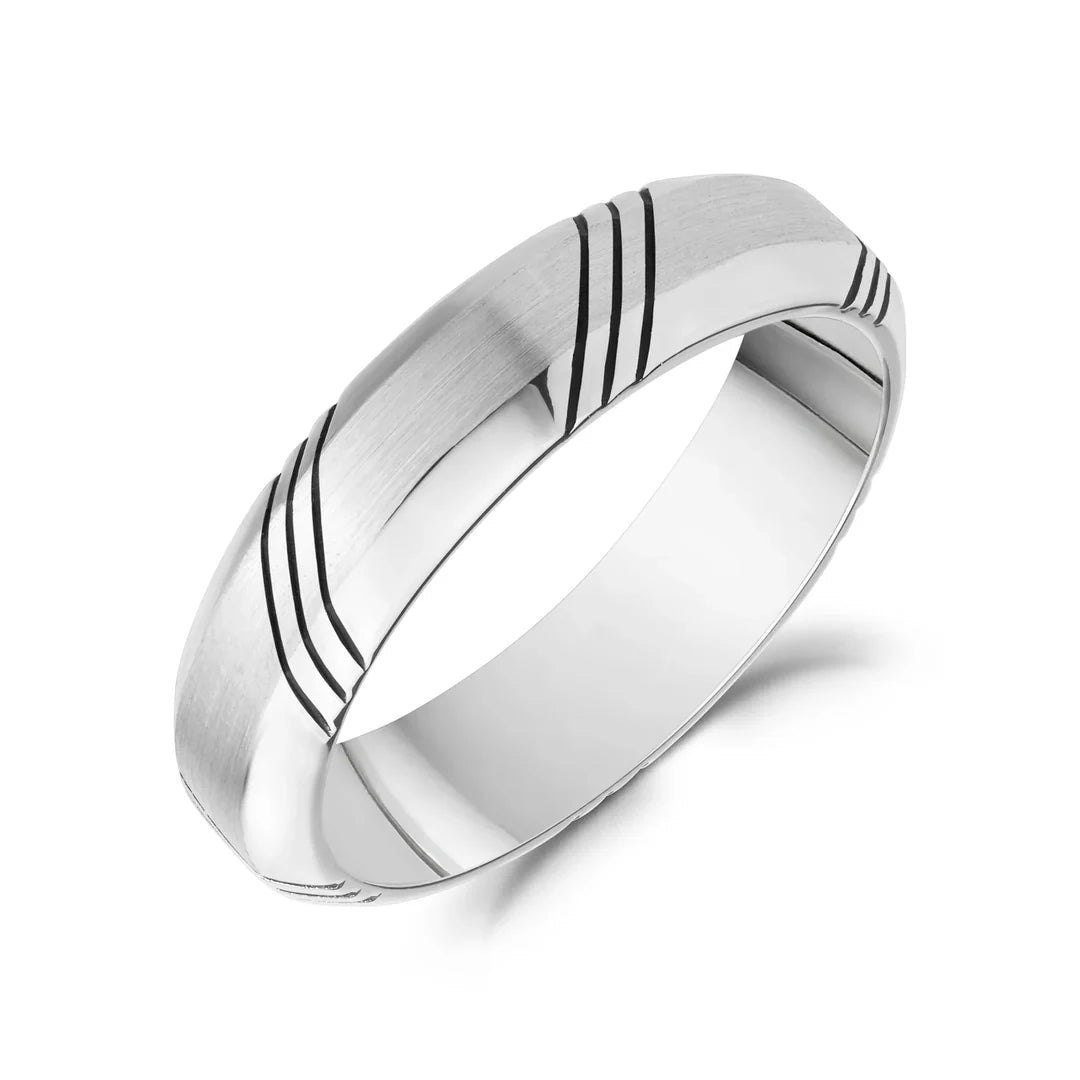 ARZ Ring - Silver Steel Brushed Stripe Sz 13