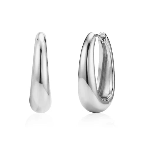 ARZ Earrings - Bold Teardrop Oval Huggies Silver