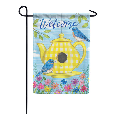 EB Garden Flag - Teapot Bluebirds