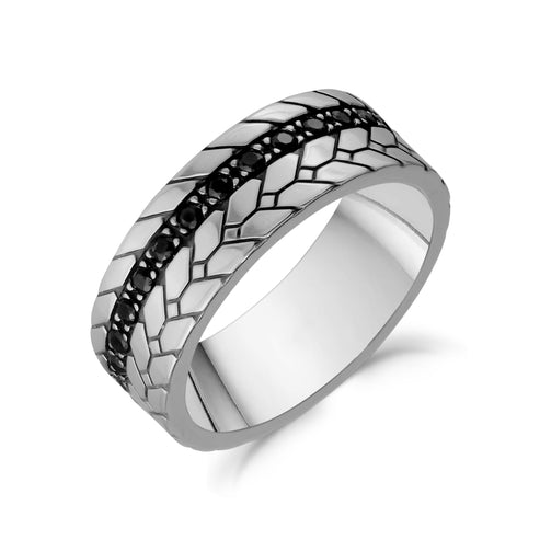 ARZ Ring - Steel W/Black Stones Sz 11