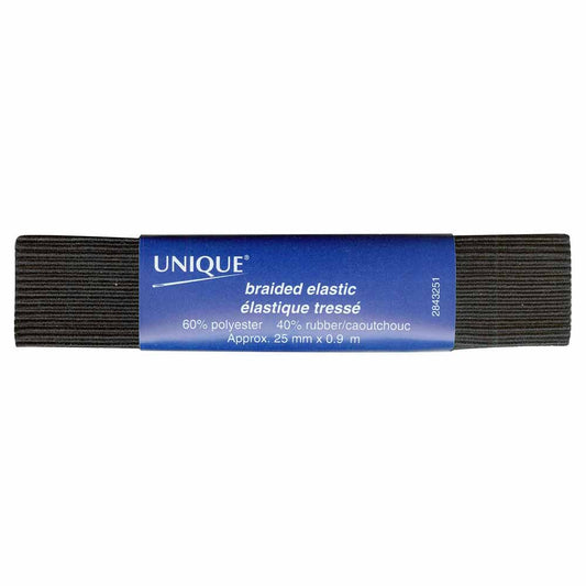 Unique Braided Elastic Black 25mm x .9m 2843251